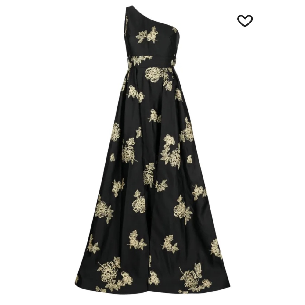 Marchesa Notte gold floral embroidered one shoulder dress gown size US 14 NWT